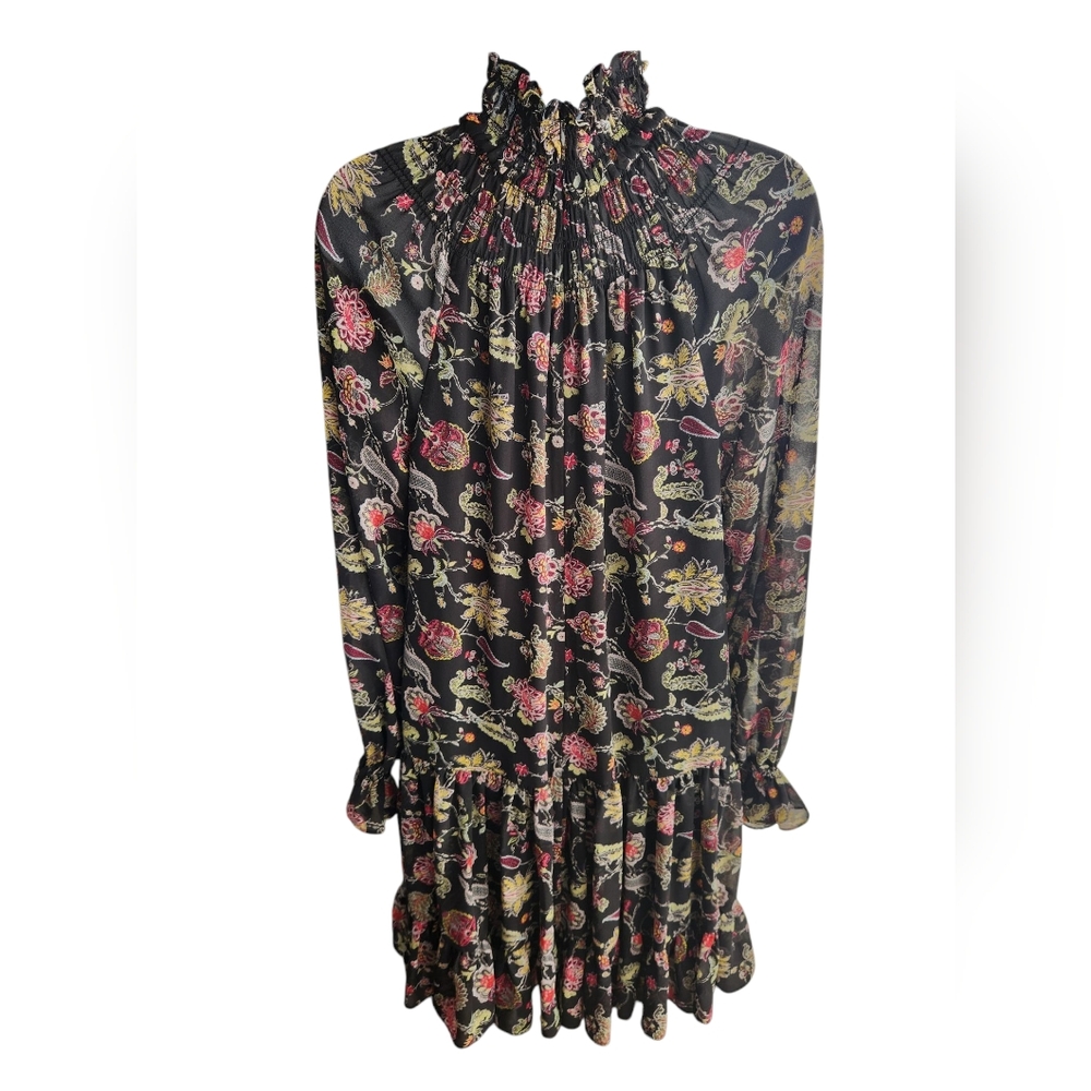 Cinq à Sept Black Daija Paisley Print Long Sleeve Dress Size 6 - Picture 2 of 3